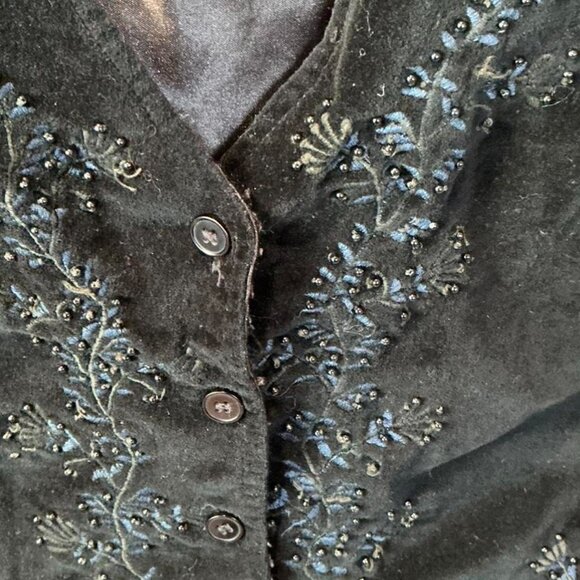 Vintage Black Velvet Satin Beaded Embroidered Floral Vest Large - Picture 2 of 4